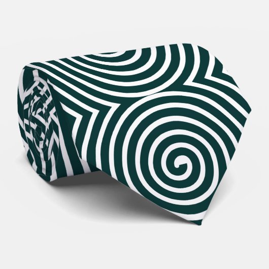 Spiral Pattern - Dk Green en White Stropdas (Opgerold)