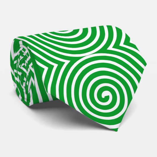 Spiral Pattern - Grass Green and White Stropdas (Opgerold)