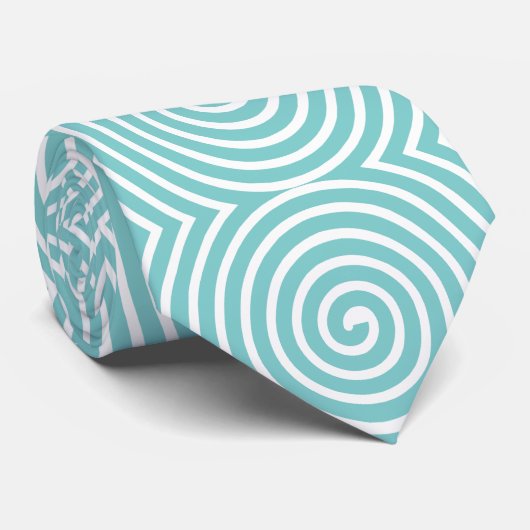Spiral Pattern - Light Blue Green and White Stropdas (Opgerold)