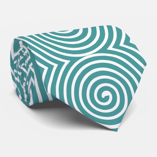 Spiral Pattern - Ocean Green and White Stropdas (Opgerold)