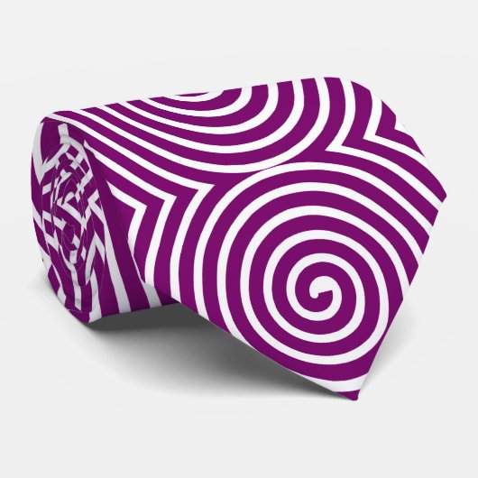 Spiral Pattern - Plum and White Stropdas (Opgerold)