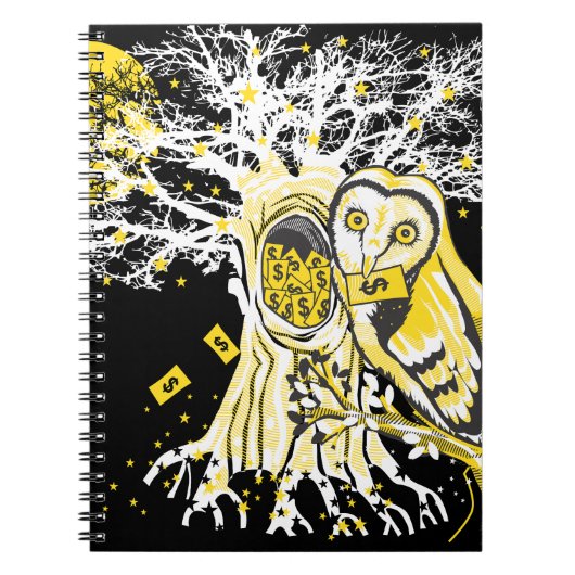 Spiral Photo Notebook – Urban Tree Owl & Wealth Notitieboek (Voorkant)