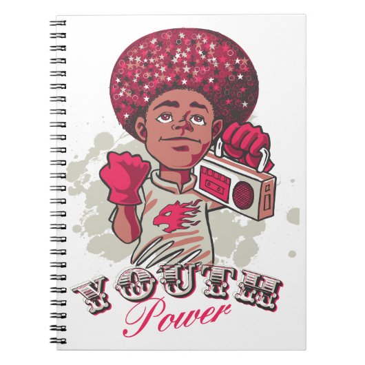 Spiral Photo Notebook – YOUTH Power Afro & Boombox Notitieboek (Voorkant)