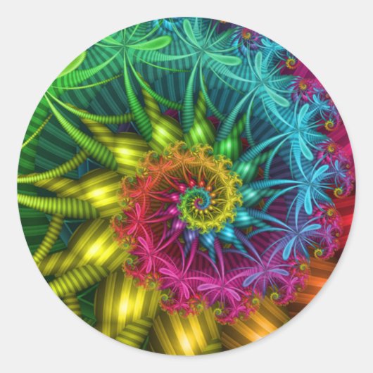 Spiral Rainbow Fractal Ronde Sticker (Voorkant)