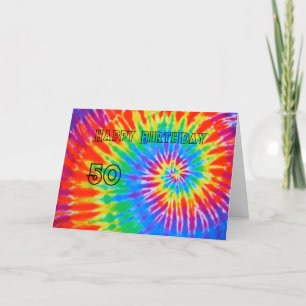 Spiral Rainbow Tie Dye 50th Happy Birthday Kaart