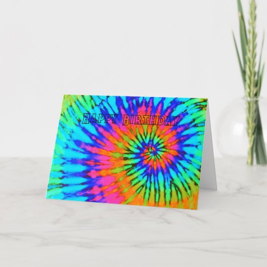 Spiral Rainbow Tie Dye Happy Birthday Kaart (Voorkant)