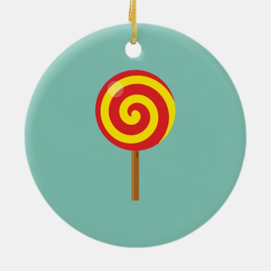 Spiral Red Yellow Lollipop Keramisch Ornament (Achterkant)