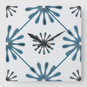 Spiral Retro Flowers Kies uw achtergrondkleur Vierkante Klok