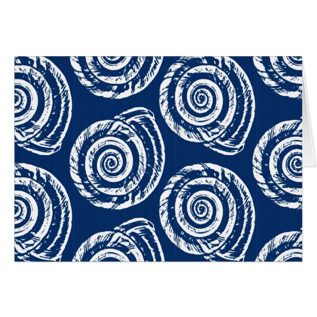 Spiral Seashell Block Print, Cobalt Blue en White (Voorkant Horizontaal)