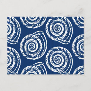 Spiral Seashell Block Print, Cobalt Blue en White Briefkaart