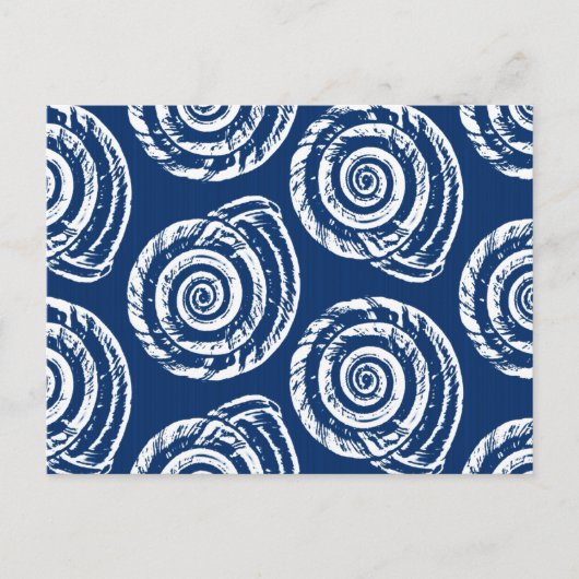 Spiral Seashell Block Print, Cobalt Blue en White Briefkaart (Voorkant)