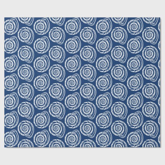 Spiral Seashell Block Print, Cobalt Blue en White Cadeaupapier (Vlak)
