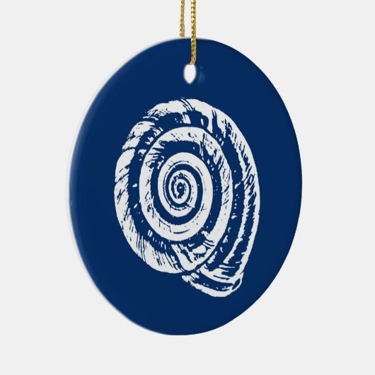 Spiral Seashell Block Print, Cobalt Blue en White Keramisch Ornament (Rechts)