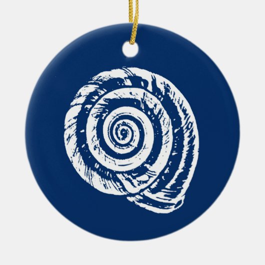 Spiral Seashell Block Print, Cobalt Blue en White Keramisch Ornament (Voorkant)