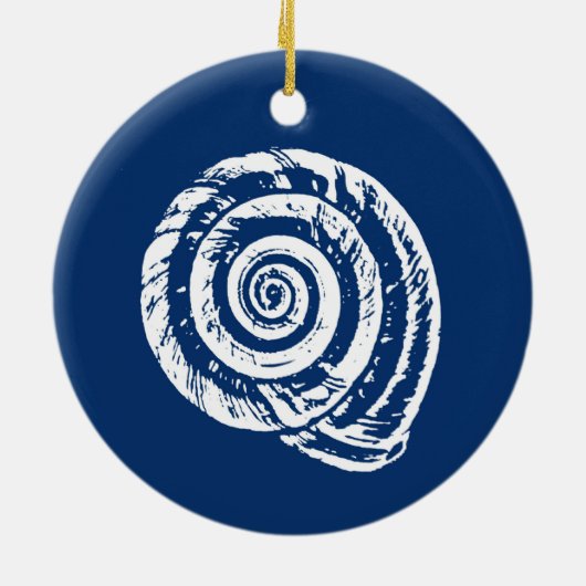 Spiral Seashell Block Print, Cobalt Blue en White Keramisch Ornament (Achterkant)