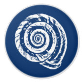 Spiral Seashell Block Print, Cobalt Blue en White Keramische Knop (Voorkant)