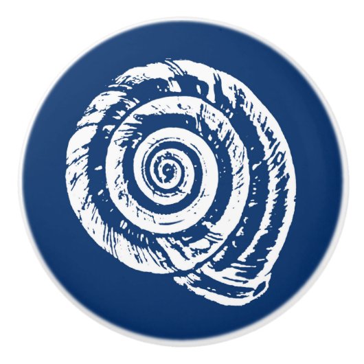 Spiral Seashell Block Print, Cobalt Blue en White Keramische Knop (Voorkant)