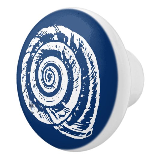 Spiral Seashell Block Print, Cobalt Blue en White Keramische Knop (Rechts)