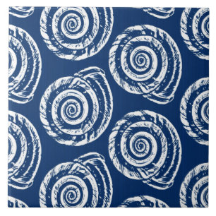Spiral Seashell Block Print, Cobalt Blue en White Tegeltje