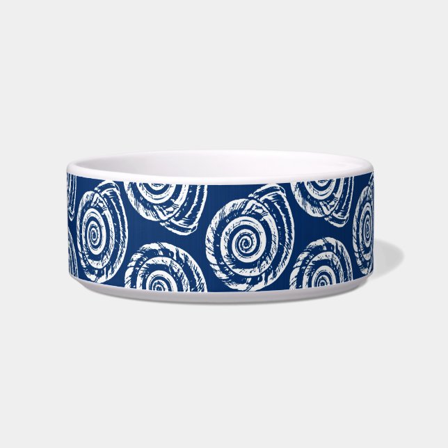 Spiral Seashell Block Print, Cobalt Blue en White Voerbakje (Links)