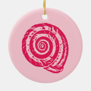 Spiral Seashell Block Print, Coral Pink & Fuchsia Keramisch Ornament