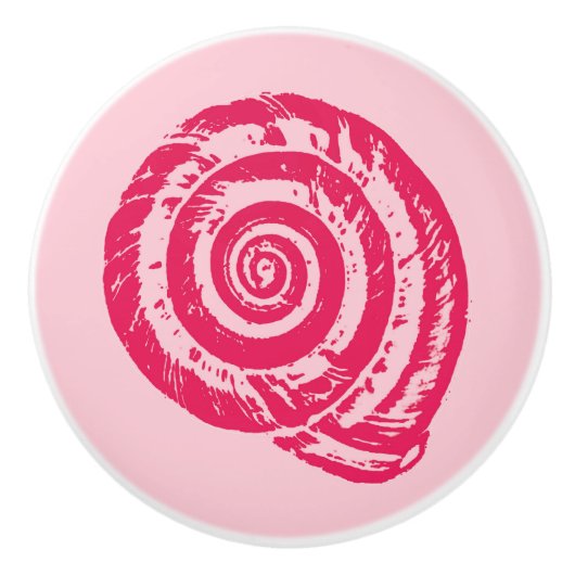Spiral Seashell Block Print, Coral Pink & Fuchsia Keramische Knop (Voorkant)