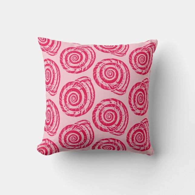 Spiral Seashell Block Print, Coral Pink & Fuchsia Kussen (Voorkant)