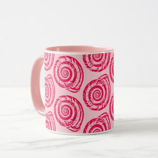 Spiral Seashell Block Print, Coral Pink & Fuchsia Mok (Voorkant links)
