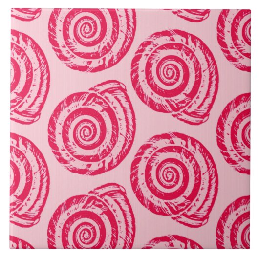 Spiral Seashell Block Print, Coral Pink & Fuchsia Tegeltje (Voorkant)