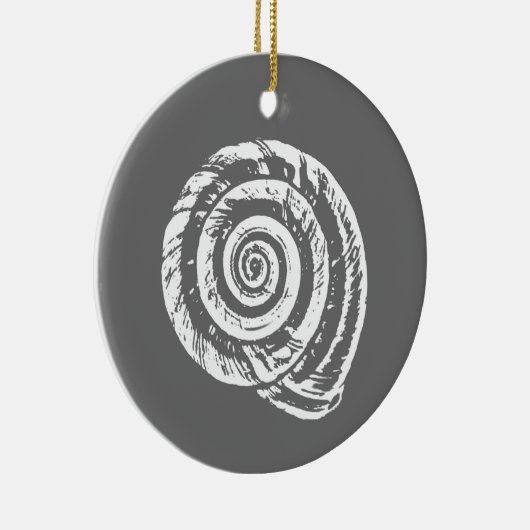 Spiral Seashell Block Print, Grey and White Keramisch Ornament (Rechts)