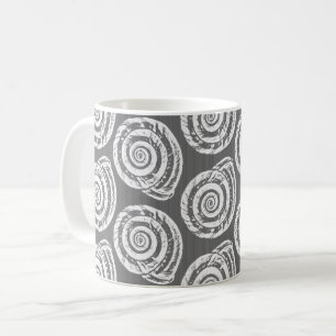 Spiral Seashell Block Print, Grey and White Koffiemok