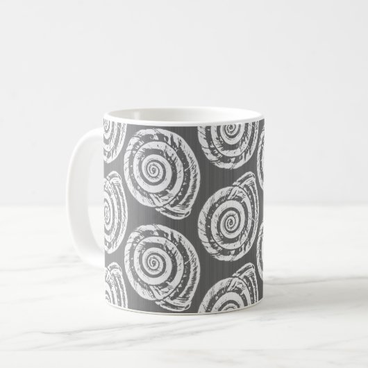 Spiral Seashell Block Print, Grey and White Koffiemok (Voorkant links)
