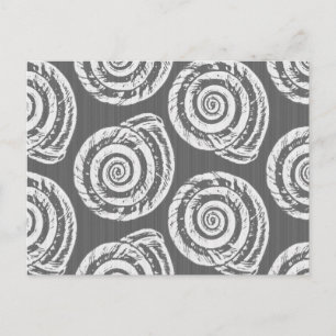 Spiral Seashell Block Print, grijs / grijs en wit Briefkaart