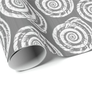 Spiral Seashell Block Print, grijs / grijs en wit Cadeaupapier