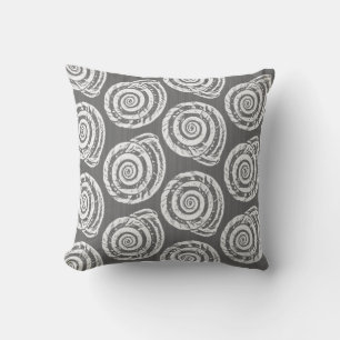 Spiral Seashell Block Print, grijs / grijs en wit Kussen