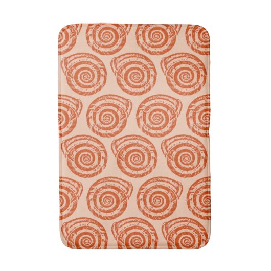 Spiral Seashell Block Print, koraal Oranje Badmat (Voorkant Verticaal)