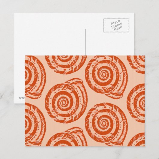 Spiral Seashell Block Print, koraal Oranje Briefkaart (Voorkant / Achterkant)