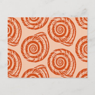 Spiral Seashell Block Print, koraal Oranje Briefkaart