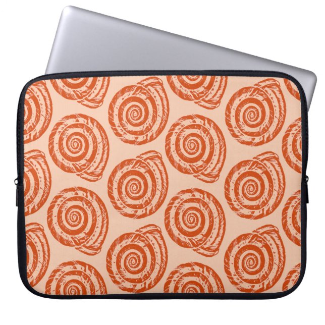 Spiral Seashell Block Print, koraal Oranje Laptop Sleeve (Voorkant)