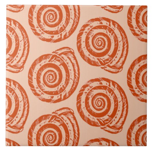 Spiral Seashell Block Print, koraal Oranje Tegeltje (Voorkant)
