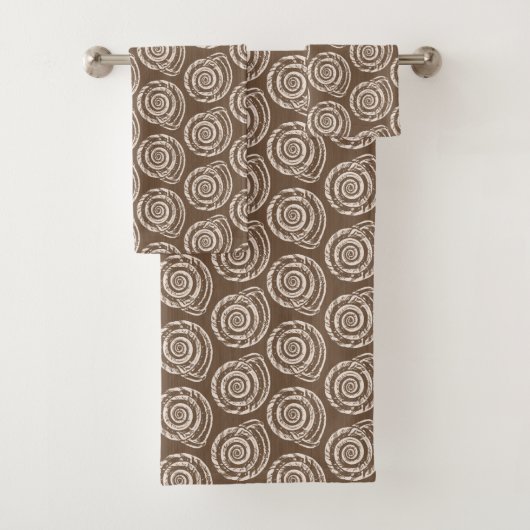 Spiral Seashell Block Print, Taupe Tan en Cream Bad Handdoek (Insitu)