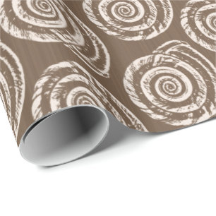 Spiral Seashell Block Print, Taupe Tan en Cream Cadeaupapier
