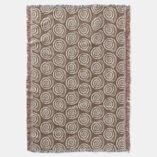 Spiral Seashell Block Print, Taupe Tan en Cream Deken (Voorkant Verticaal)