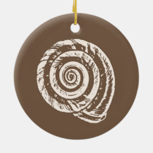 Spiral Seashell Block Print, Taupe Tan en Cream Keramisch Ornament