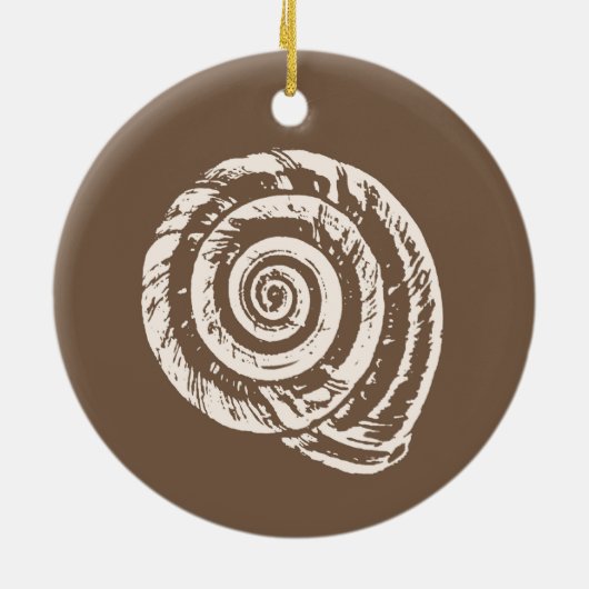 Spiral Seashell Block Print, Taupe Tan en Cream Keramisch Ornament (Achterkant)