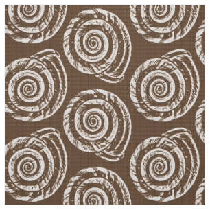 Spiral Seashell Block Print, Taupe Tan en Cream Stof