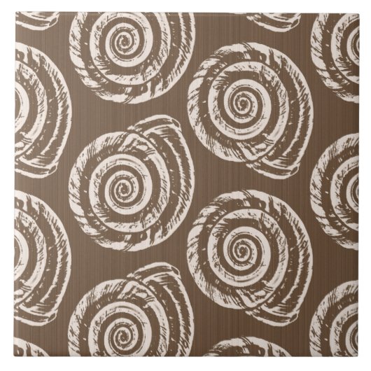 Spiral Seashell Block Print, Taupe Tan en Cream Tegeltje (Voorkant)