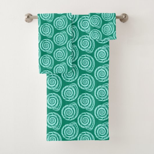 Spiral Seashell Block Print, Turquoise en Aqua Bad Handdoek (Insitu)