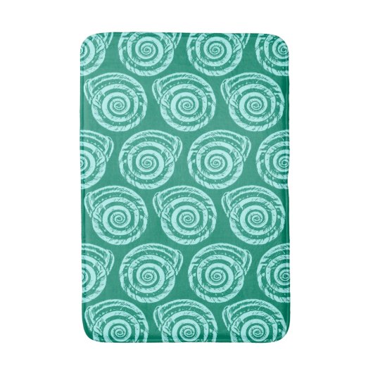Spiral Seashell Block Print, Turquoise en Aqua Badmat (Voorkant Verticaal)