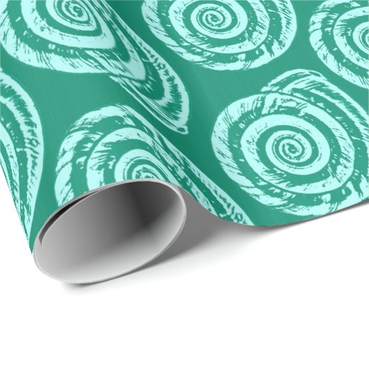 Spiral Seashell Block Print, Turquoise en Aqua Cadeaupapier (Rol Hoek)